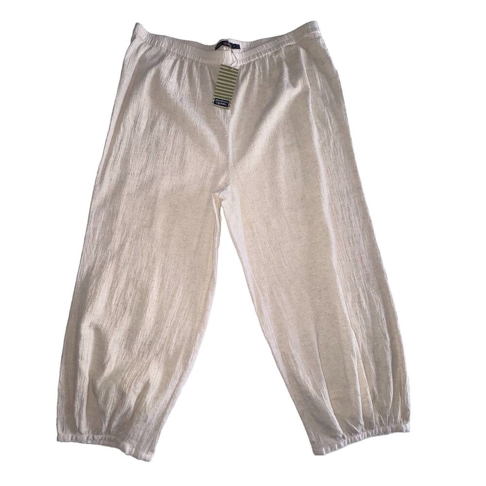 Gudrun Sjoden New Natural Beige Cotton Linen Full Balloon Pants Size XL Pull On